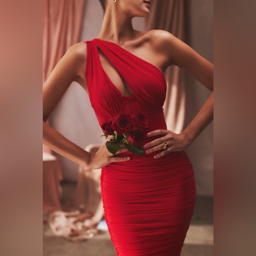 House of CB Red One-Shoulder Dress